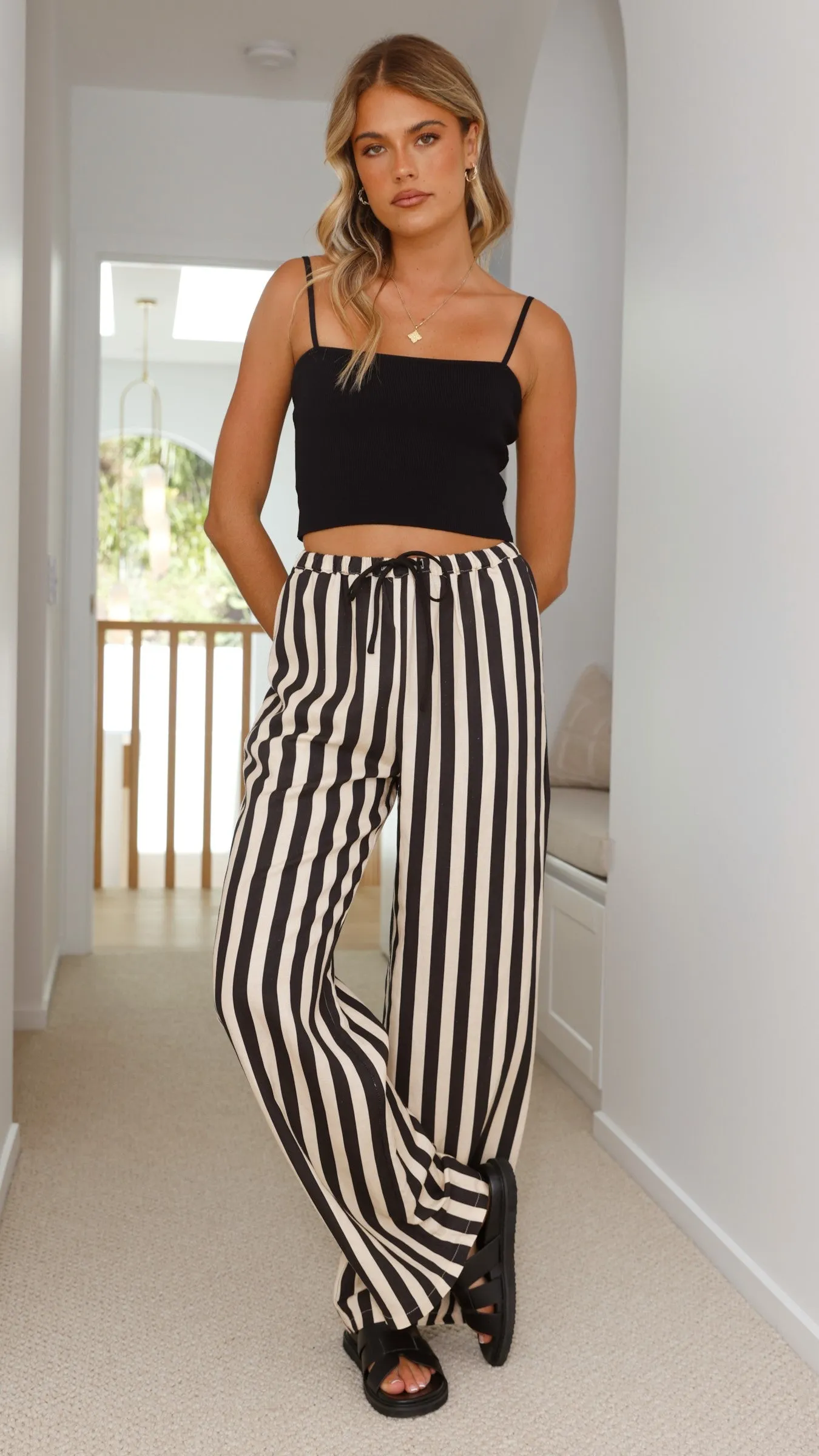 Josie Pants - Black/Beige Stripe