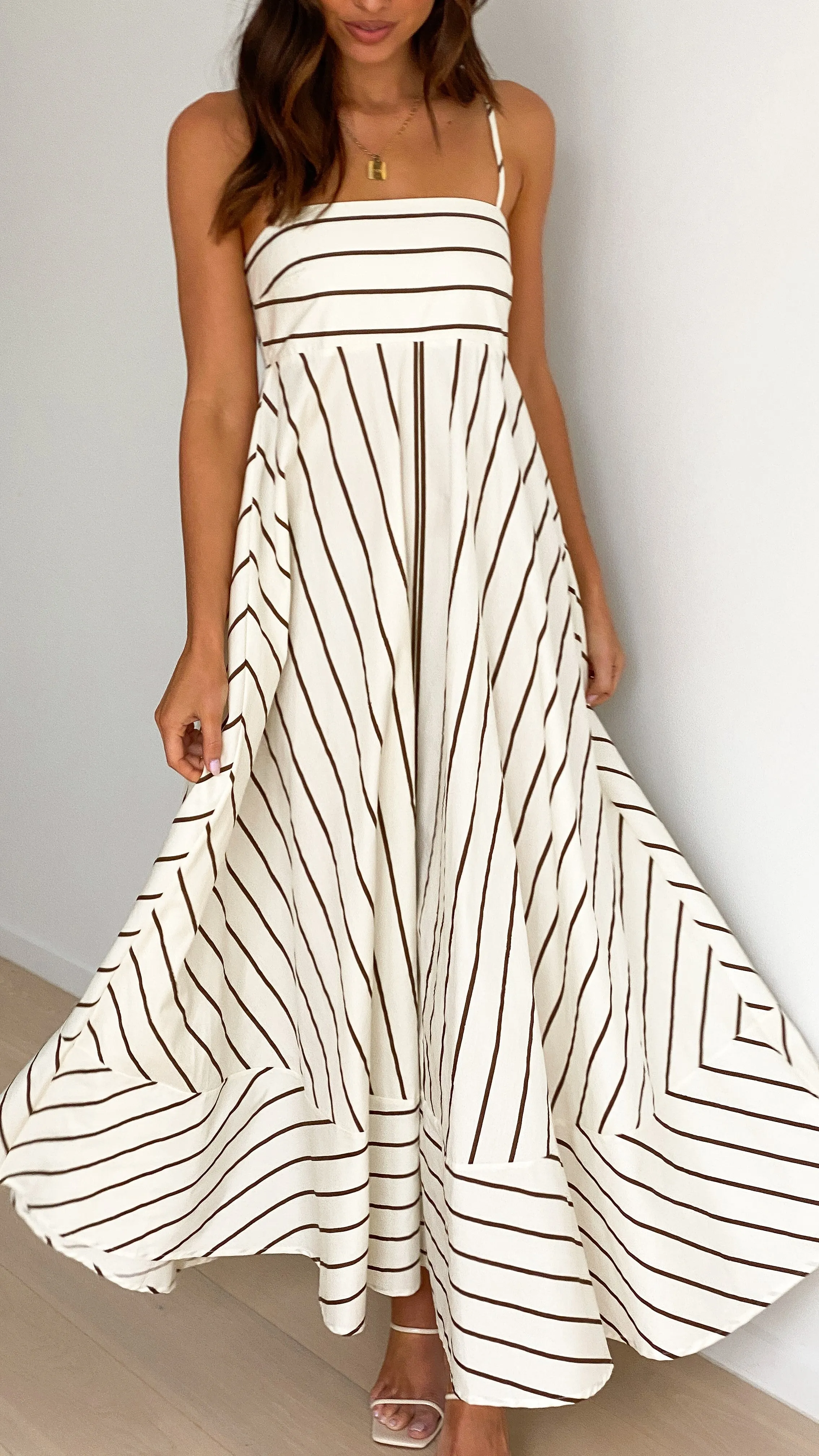 Kaethe Maxi Dress - Beige / Camel Stripe