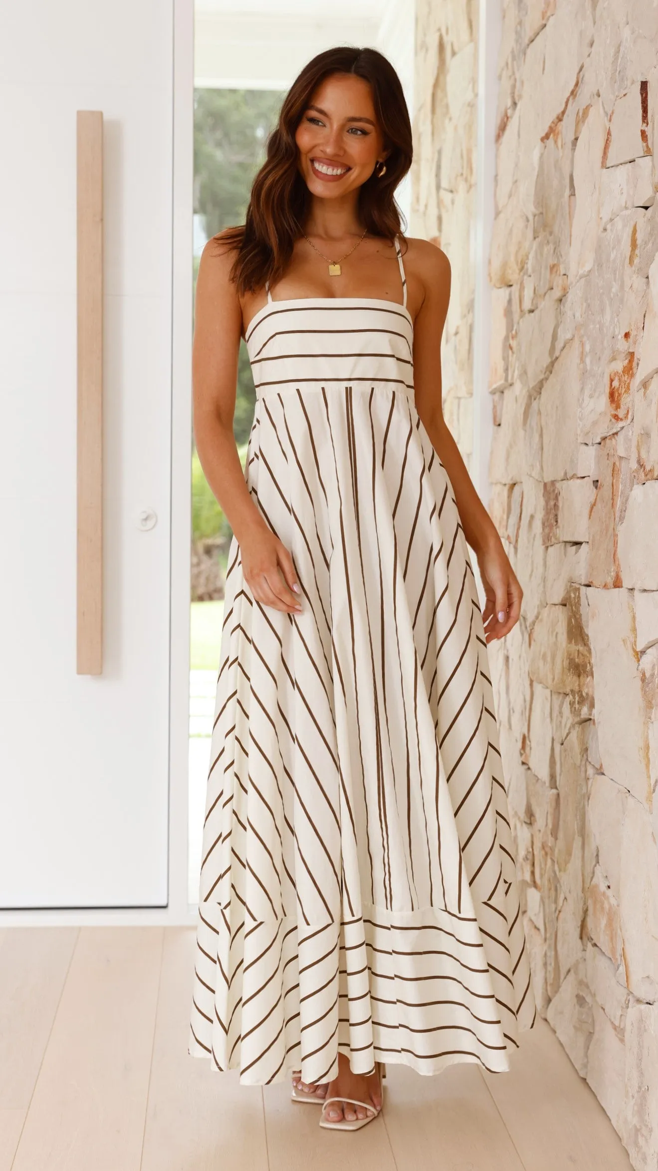 Kaethe Maxi Dress - Beige / Camel Stripe