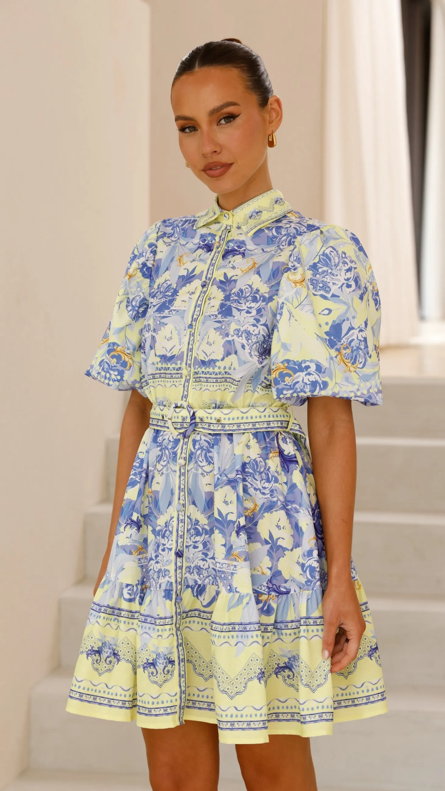 Kalliope Mini Dress - Blue/Yellow