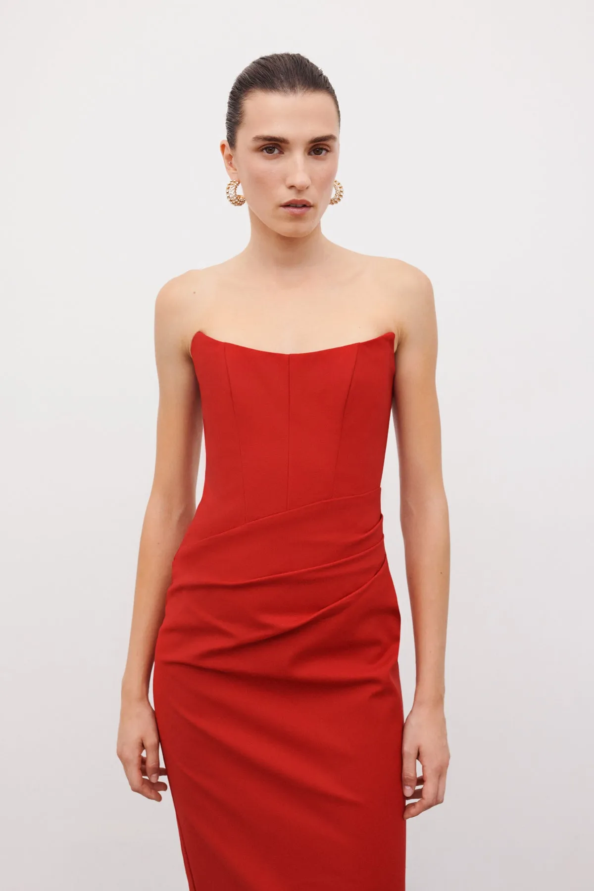 LANI CORSET MAXI DRESS - RED DAHLIA