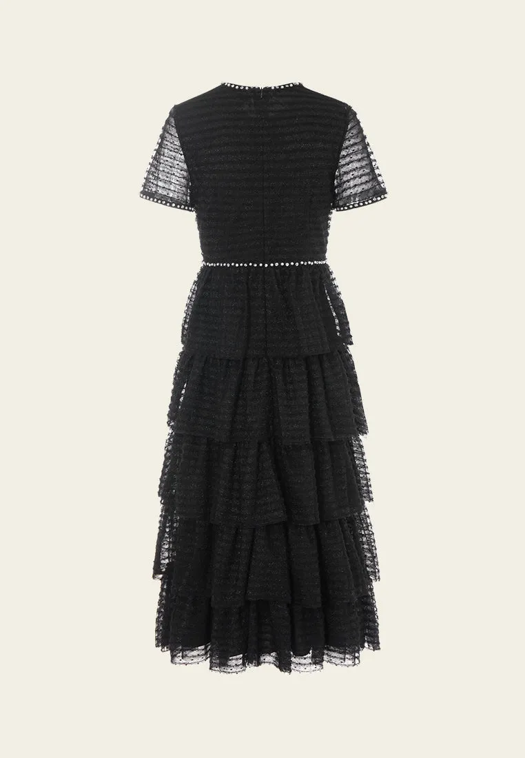 Layered Shimmer Mesh Embellished Dress