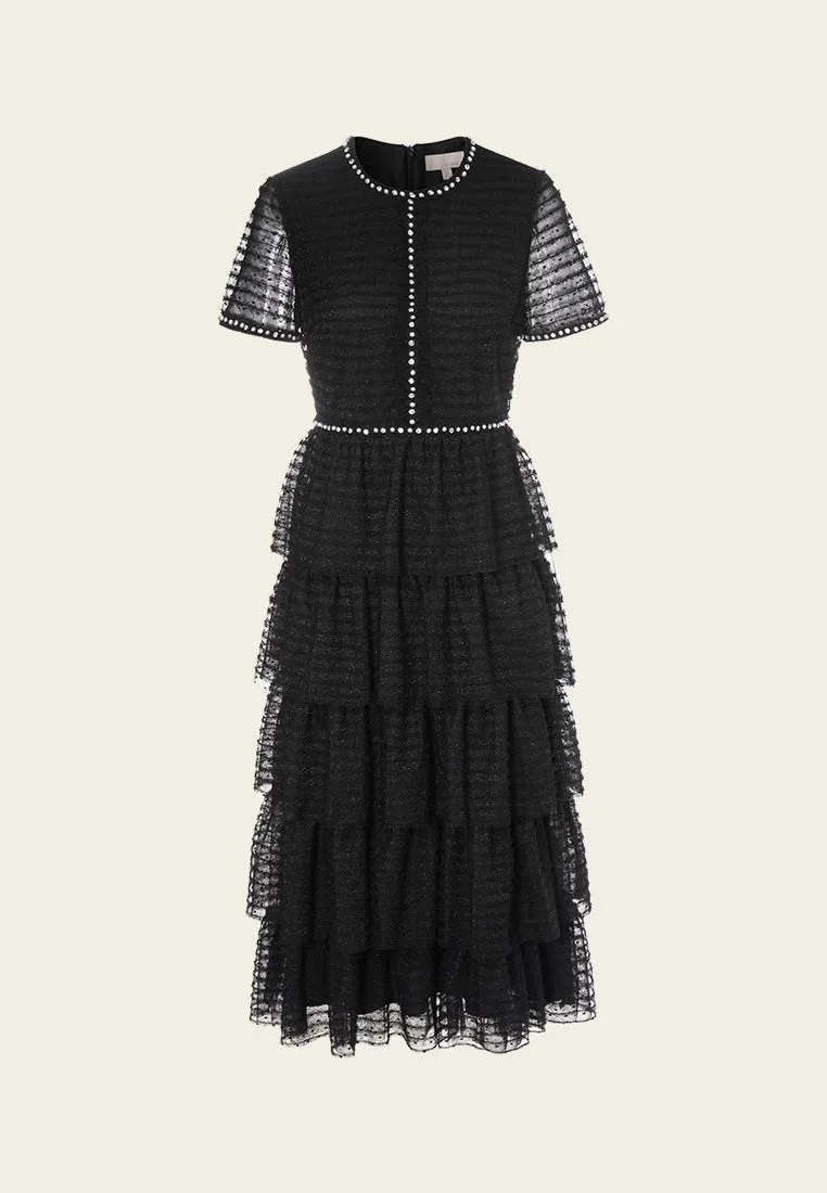Layered Shimmer Mesh Embellished Dress