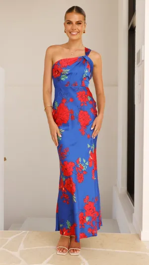 Leah Maxi Dress - Blue/Red Floral