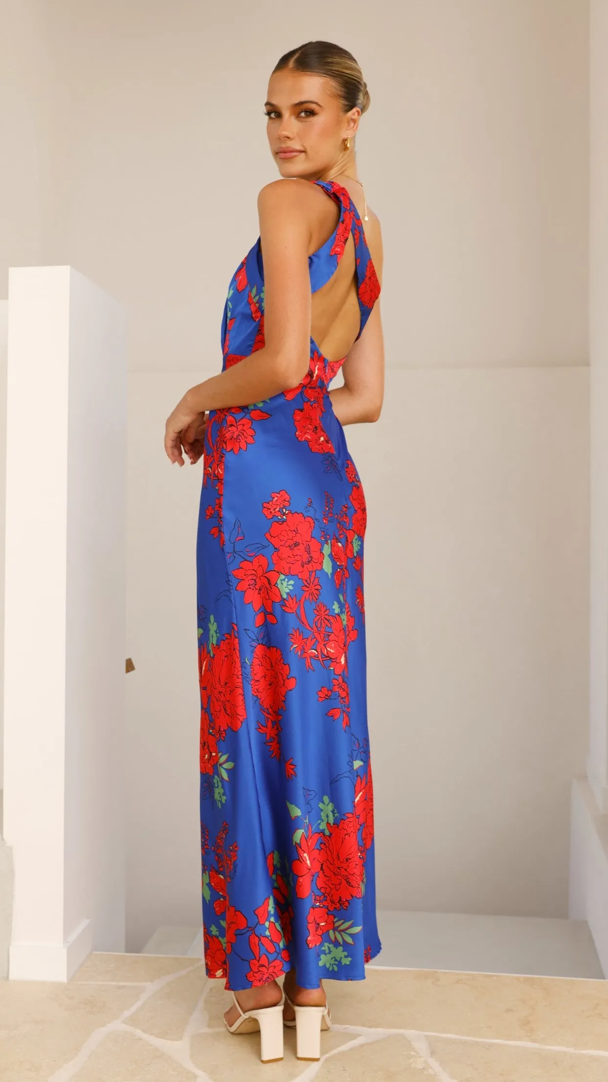 Leah Maxi Dress - Blue/Red Floral