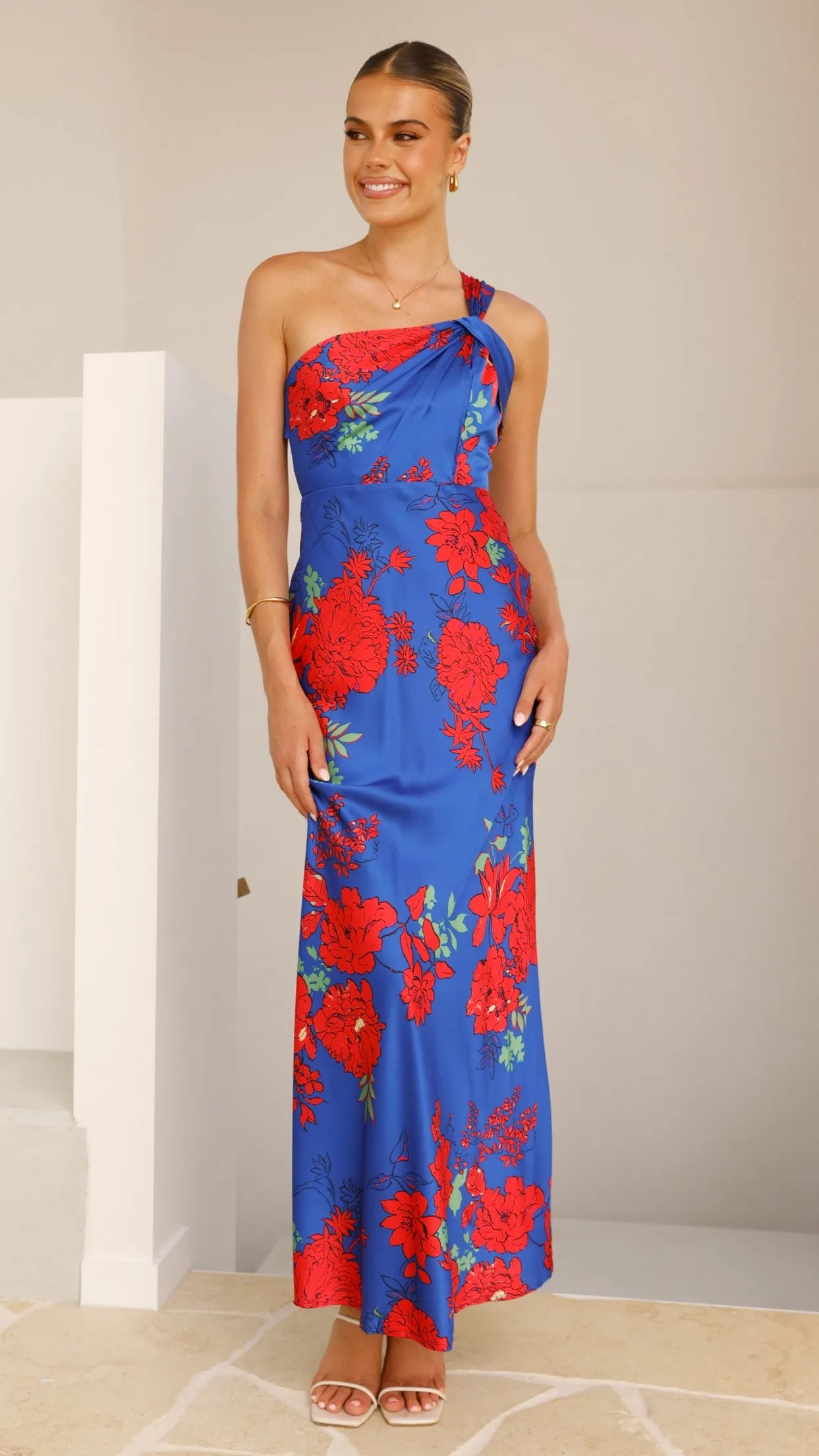 Leah Maxi Dress - Blue/Red Floral