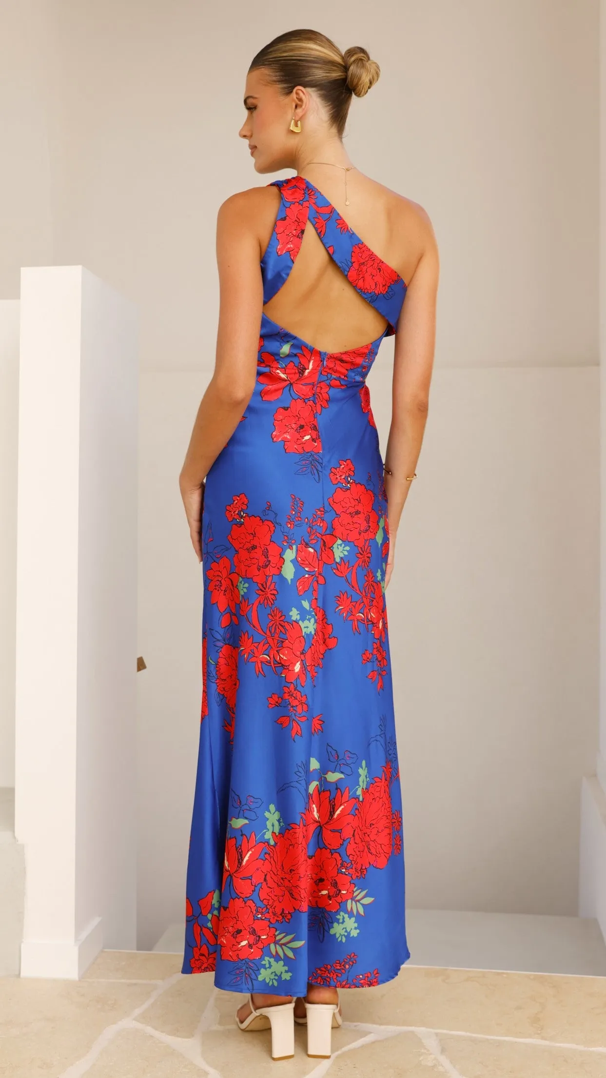 Leah Maxi Dress - Blue/Red Floral