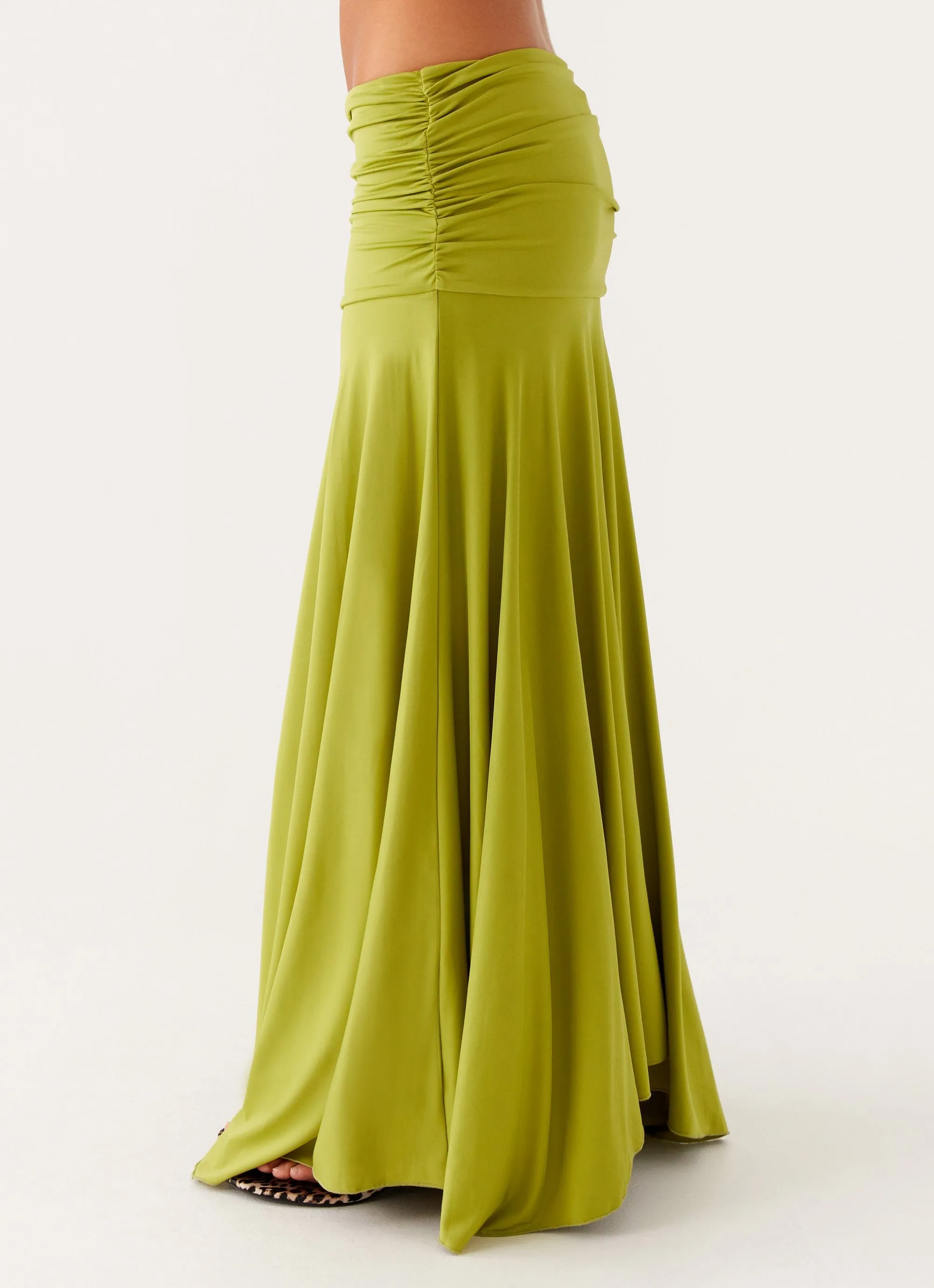 Liana Ruched Maxi Skirt - Green