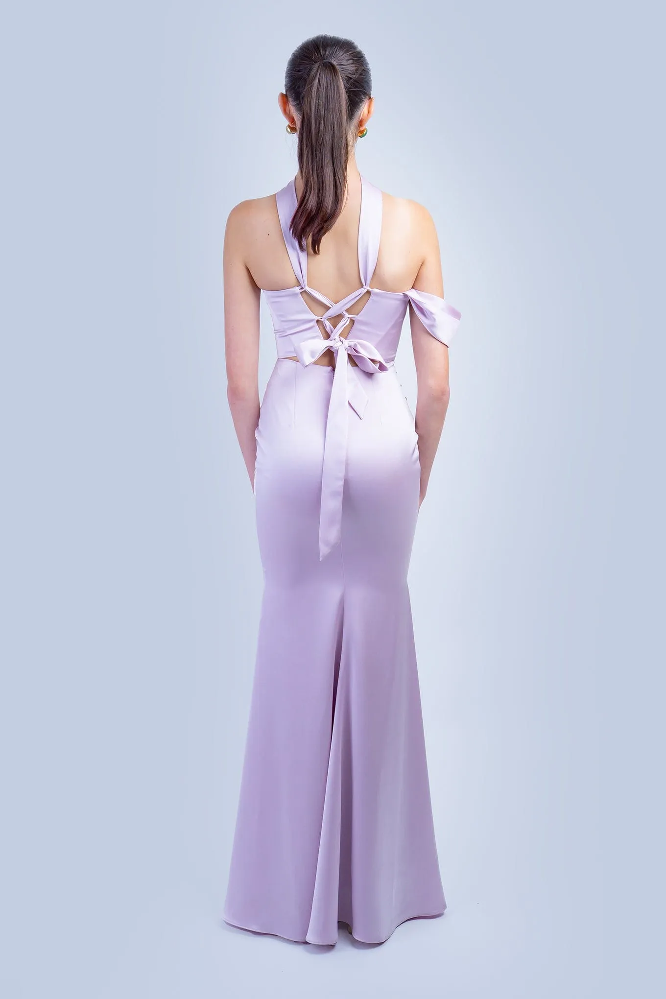 Light Lilac Corset Neck Scarf Gown