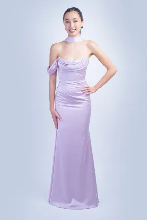 Light Lilac Corset Neck Scarf Gown