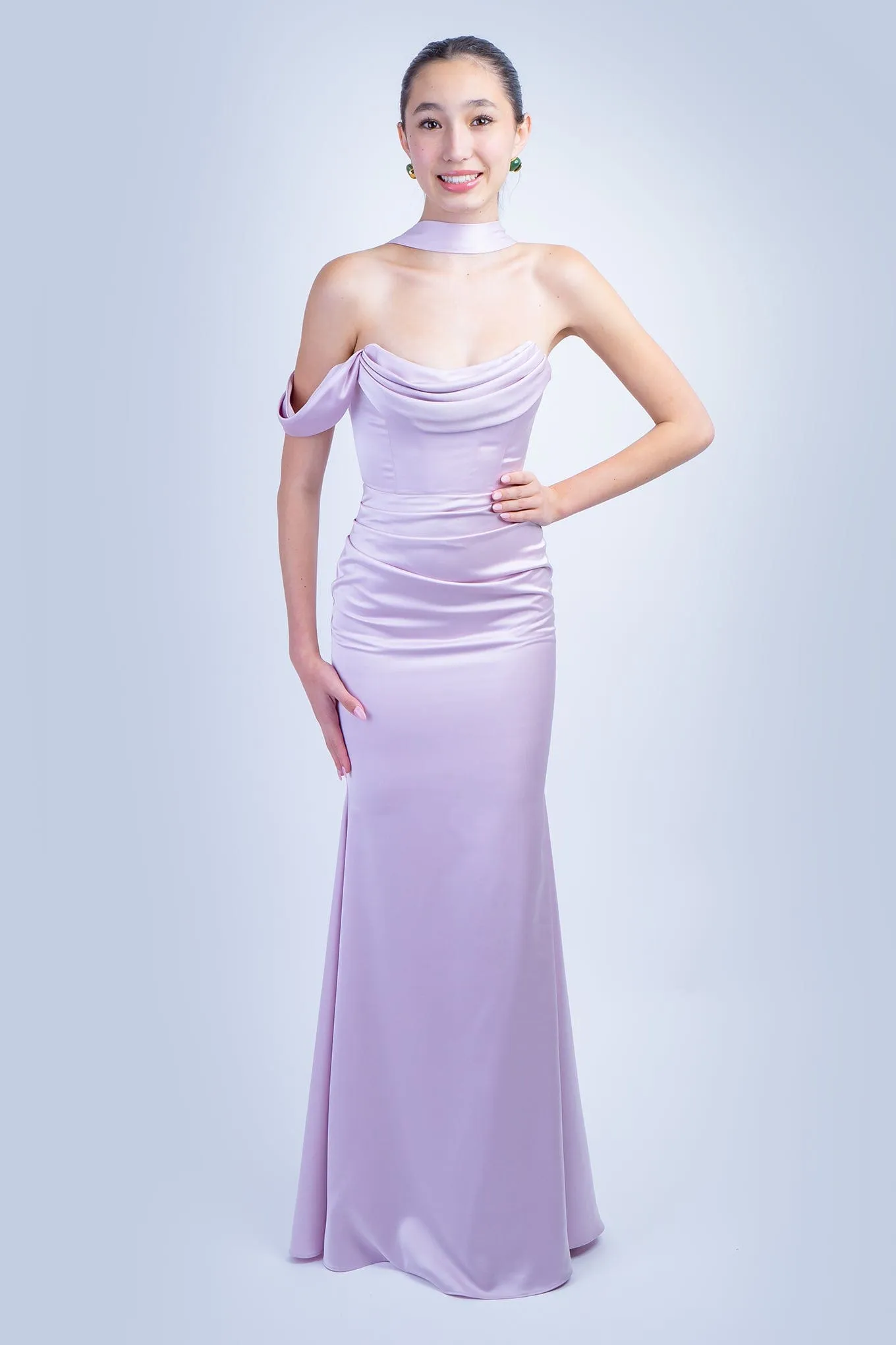 Light Lilac Corset Neck Scarf Gown