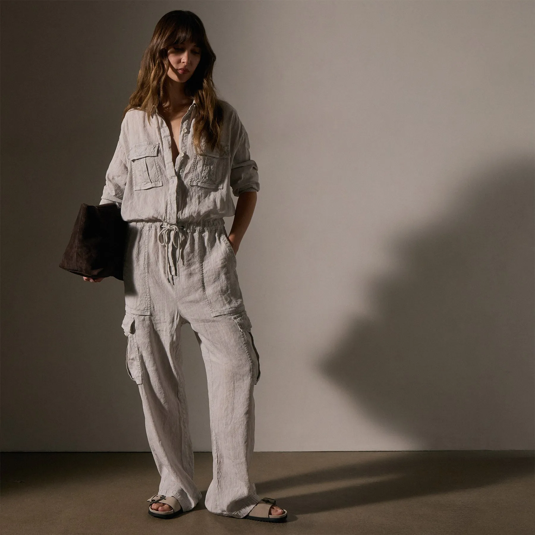Linen Blend Cargo Jumpsuit - Nimbus Pigment