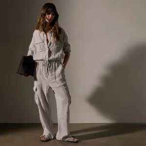 Linen Blend Cargo Jumpsuit - Nimbus Pigment