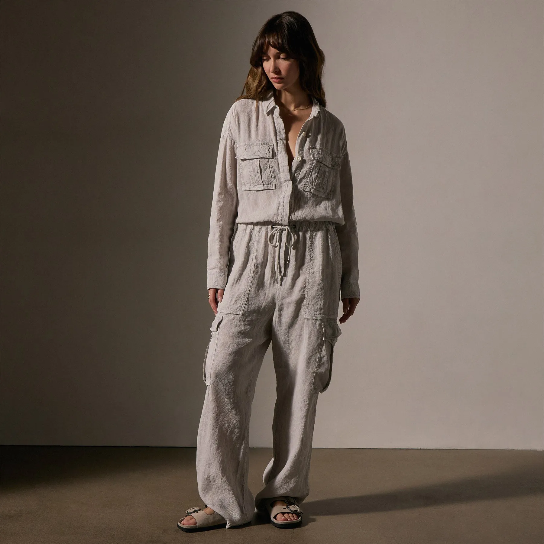 Linen Blend Cargo Jumpsuit - Nimbus Pigment