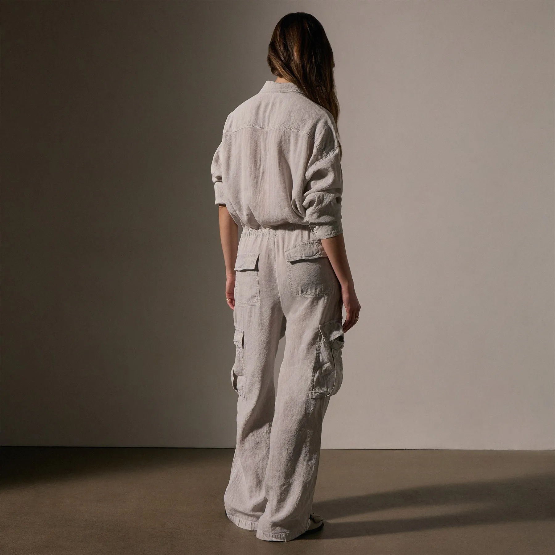 Linen Blend Cargo Jumpsuit - Nimbus Pigment