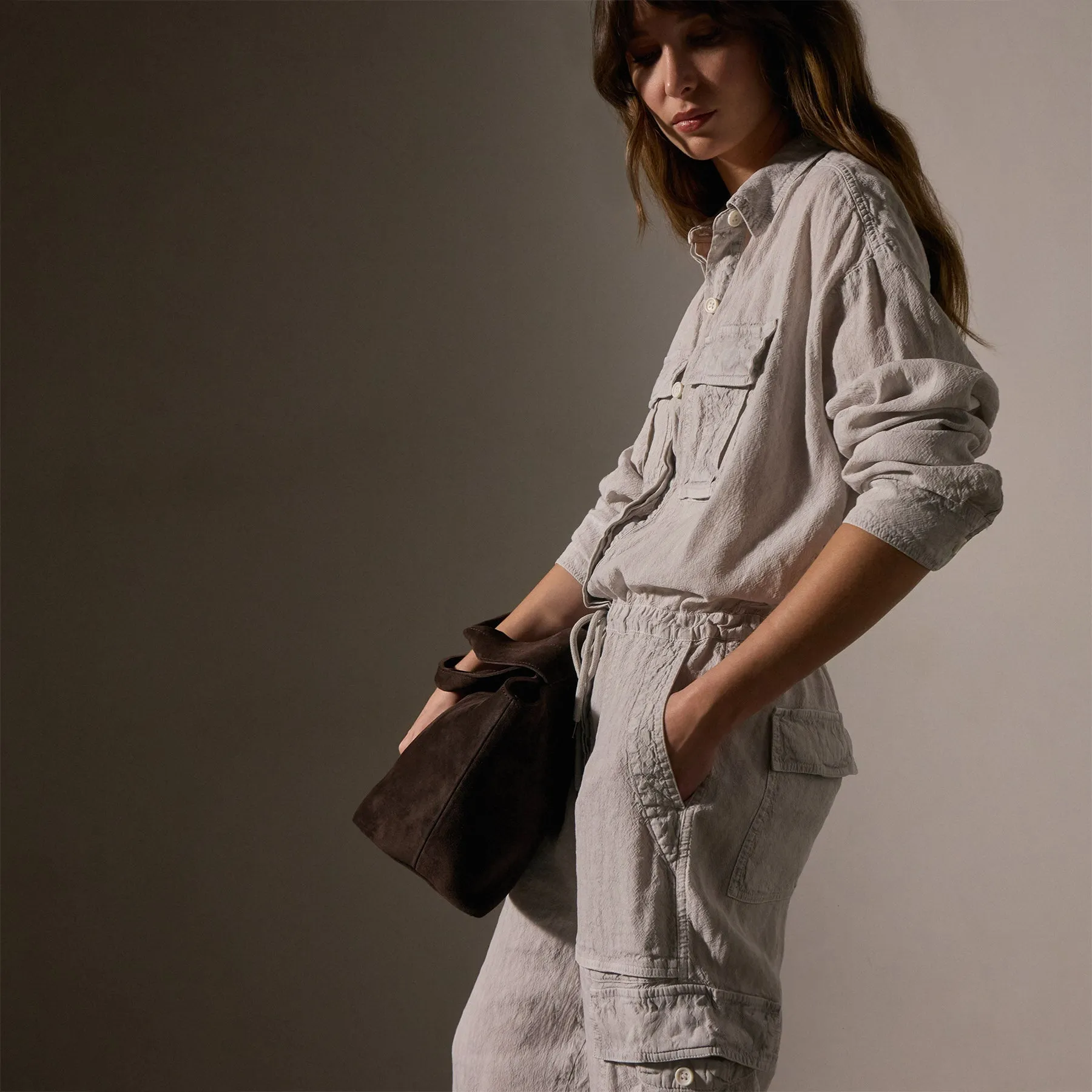 Linen Blend Cargo Jumpsuit - Nimbus Pigment