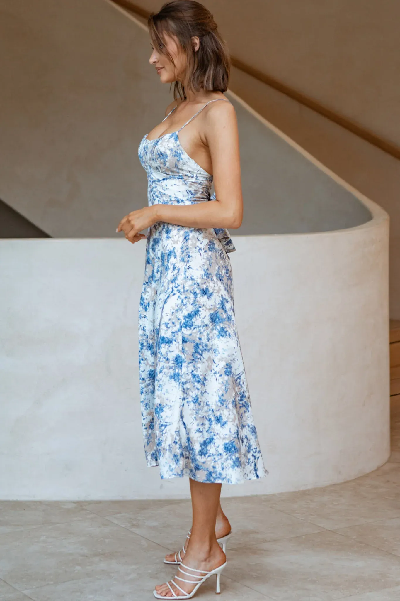 Linka Cami Strap Midi Dress Marble Print Blue