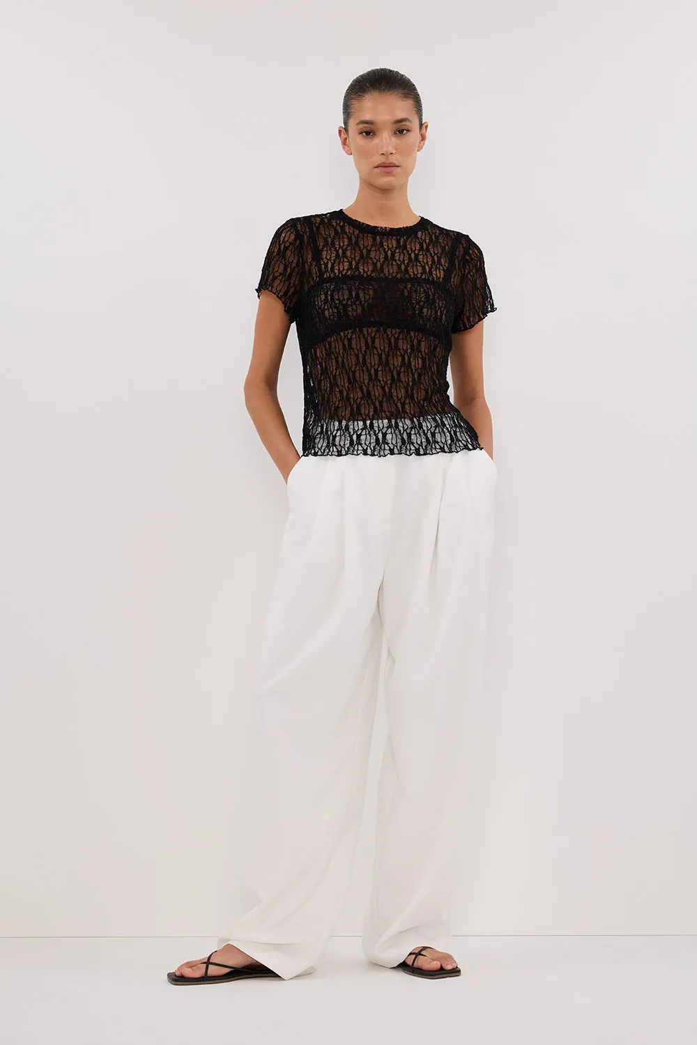 LIZZIE BLACK LACE CAP SLEEVE TOP