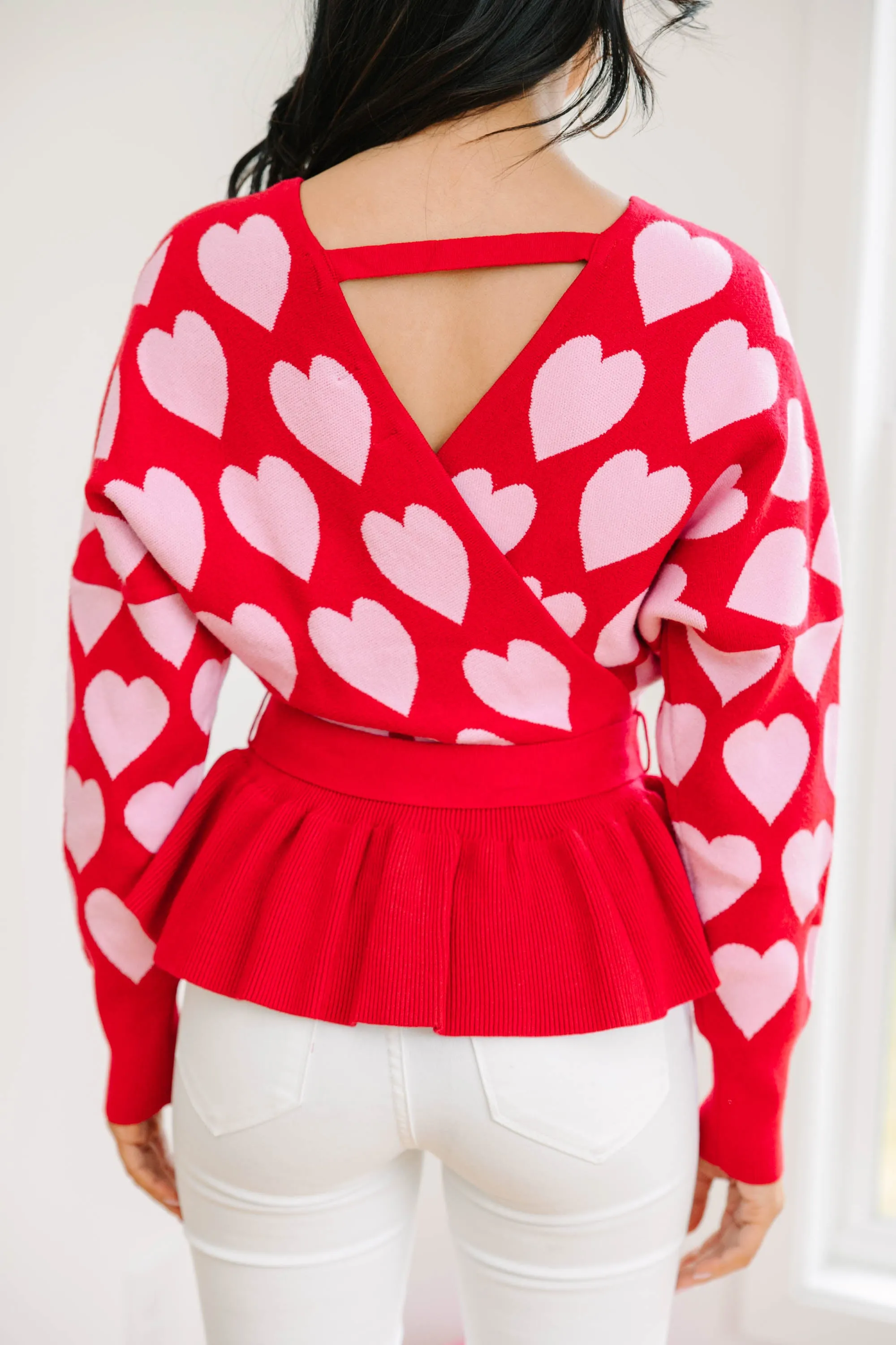 Looking To You Red Heart Print Sweater