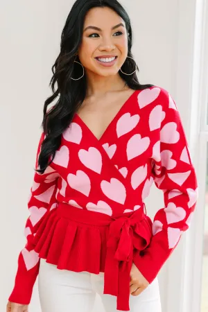 Looking To You Red Heart Print Sweater