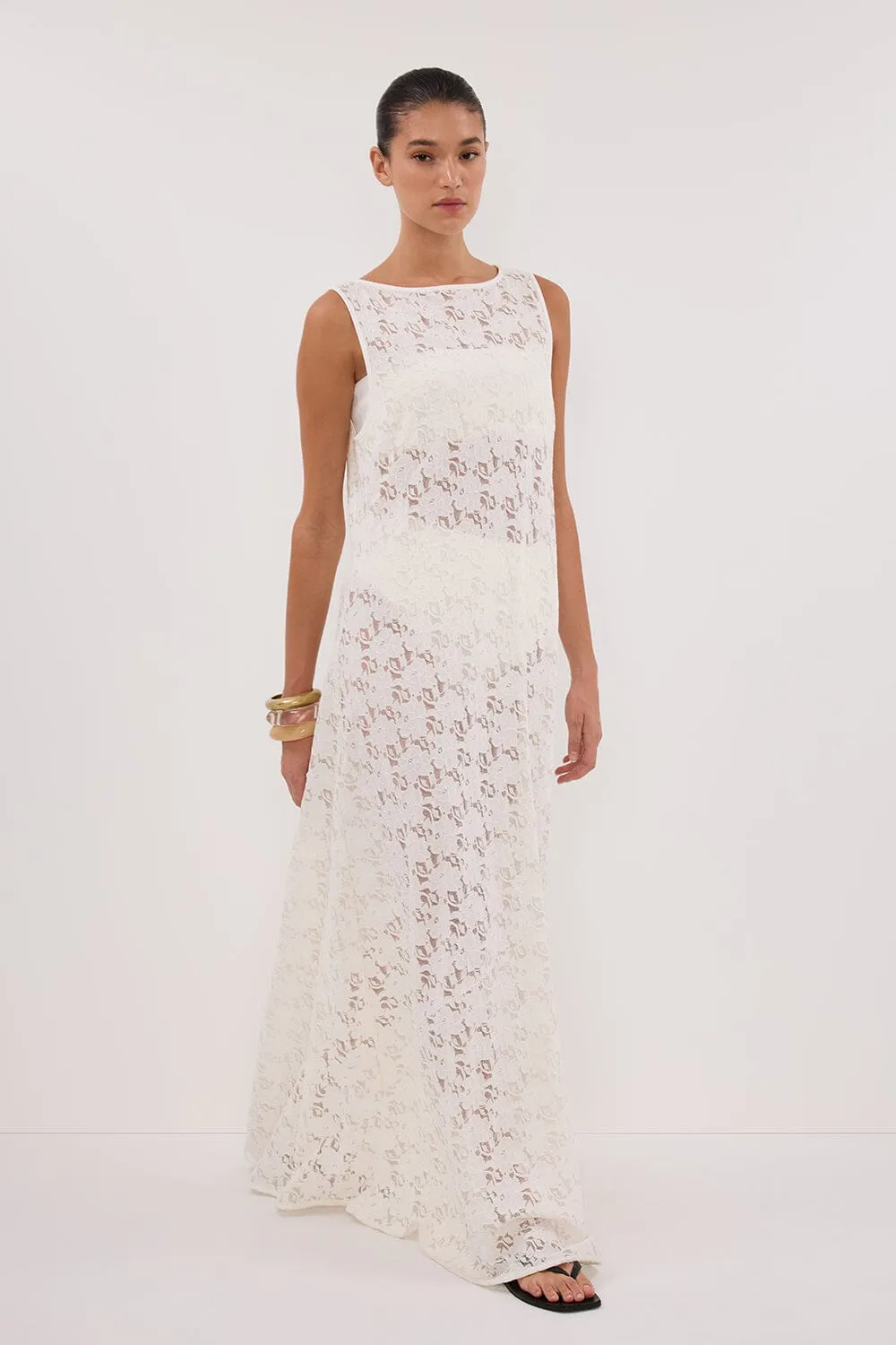 LOULA WHITE LACE MIDI DRESS