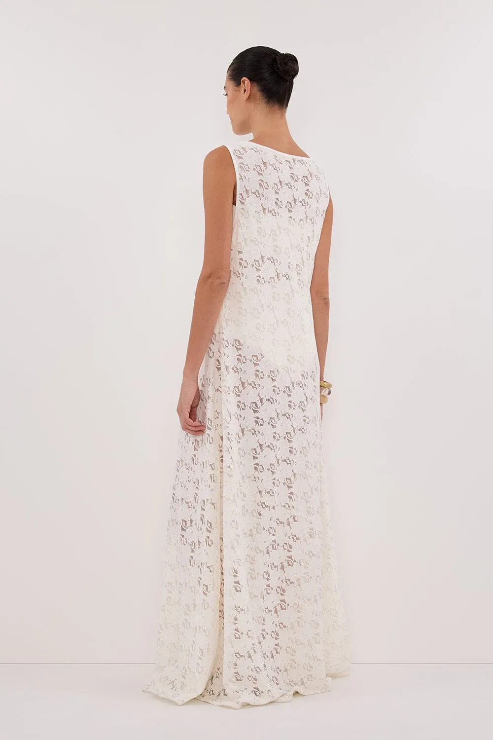 LOULA WHITE LACE MIDI DRESS