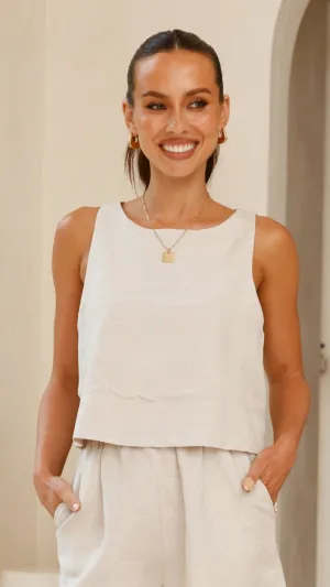 Lumina Linen Top - Beige