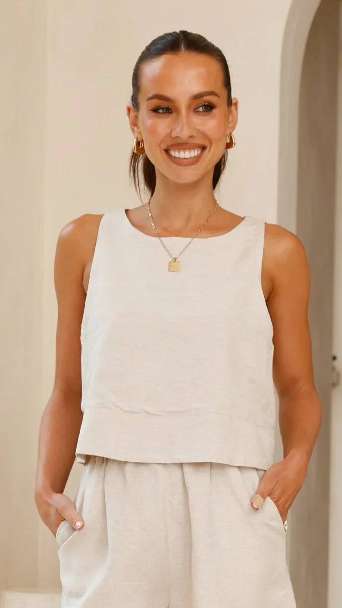 Lumina Linen Top - Beige