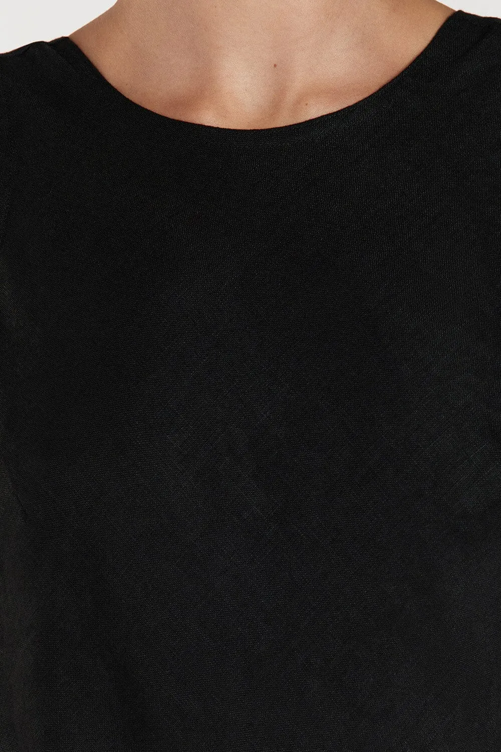 LYRA BLACK LINEN MIDI DRESS