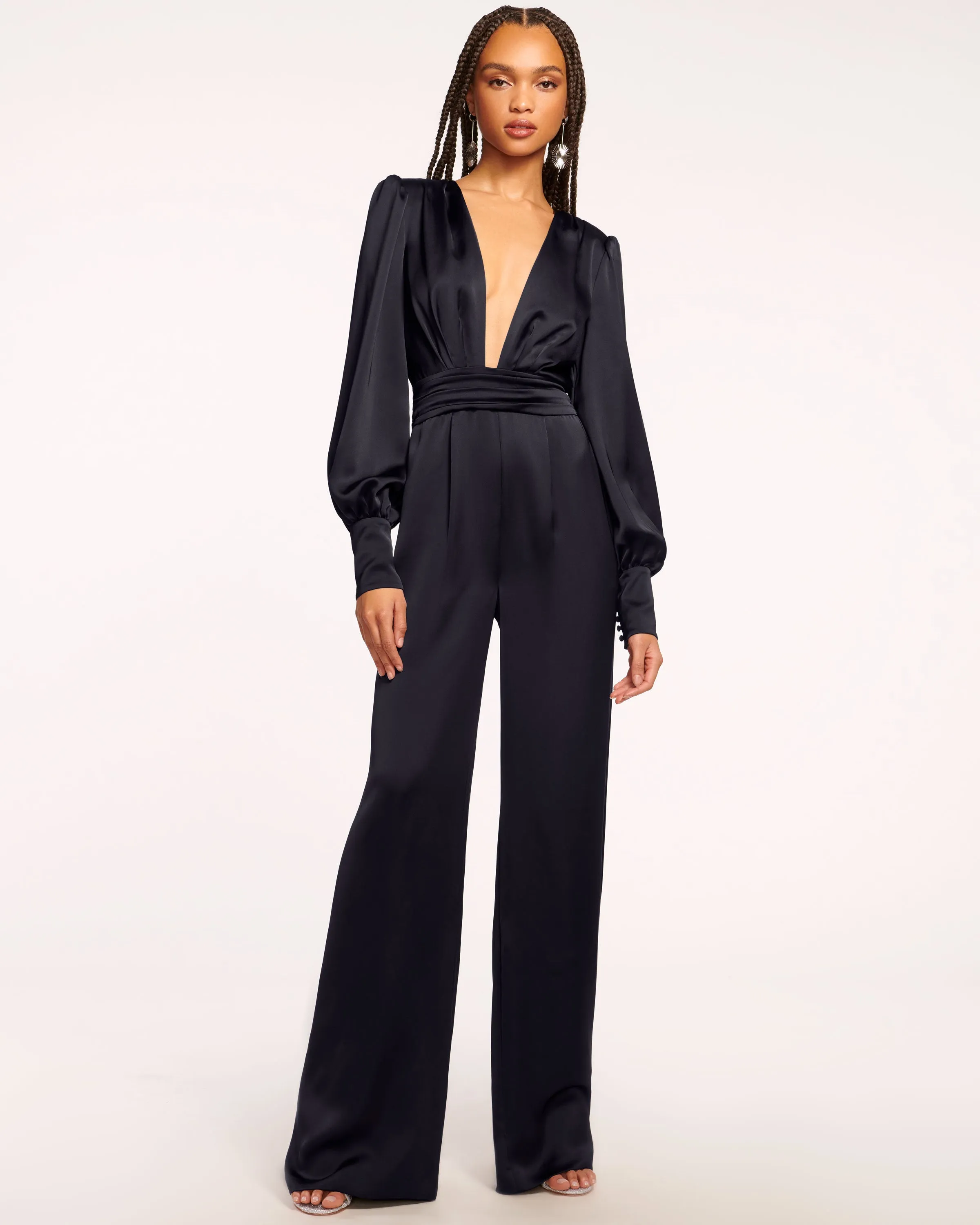 Madelane Plunging Long Sleeve Jumpsuit