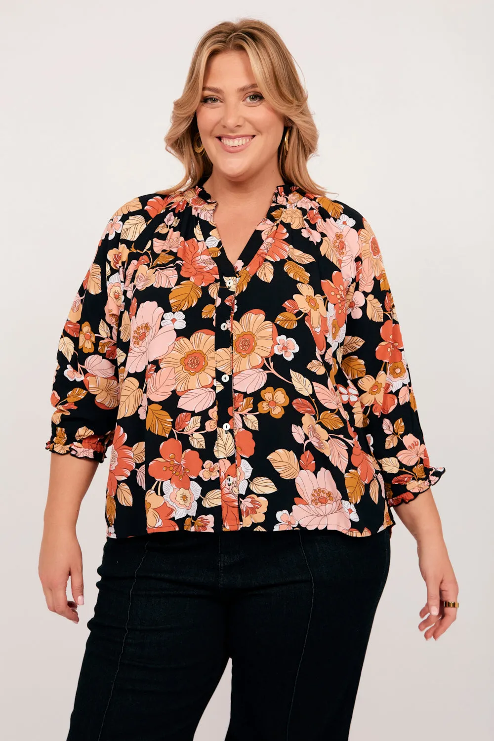 Maeve Button Through Blouse in Sweet Blooms
