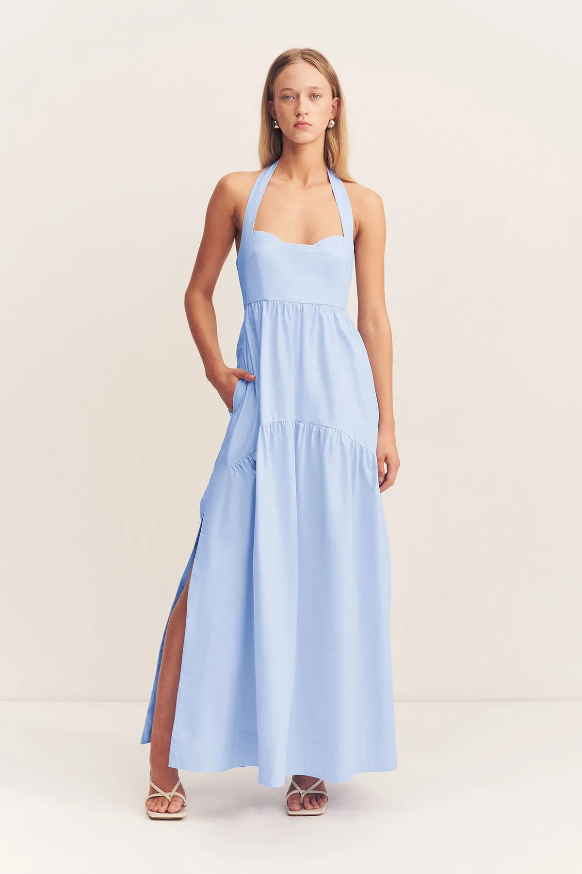 MAIORI HALTER NECK MAXI DRESS - CORNFLOWER BLUE