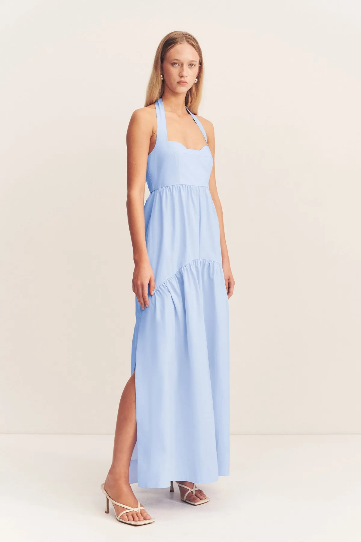 MAIORI HALTER NECK MAXI DRESS - CORNFLOWER BLUE