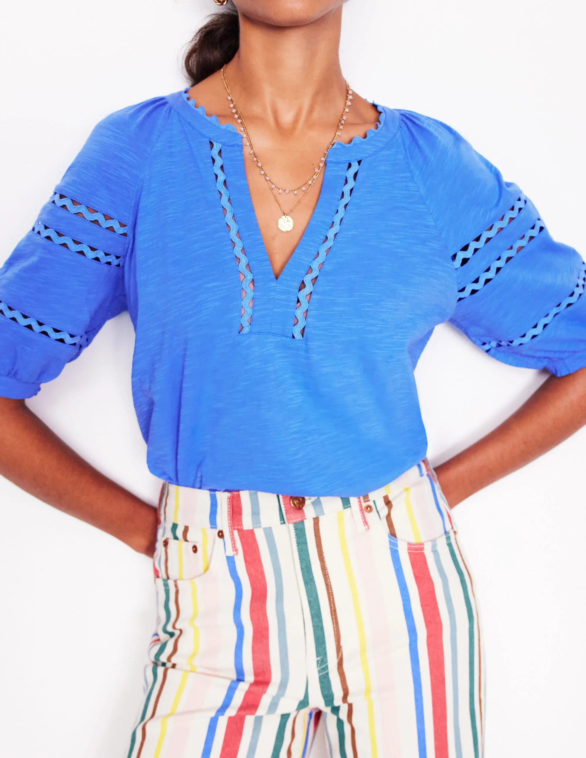 Maisy Rikrak Trim Top-Ocean Blue