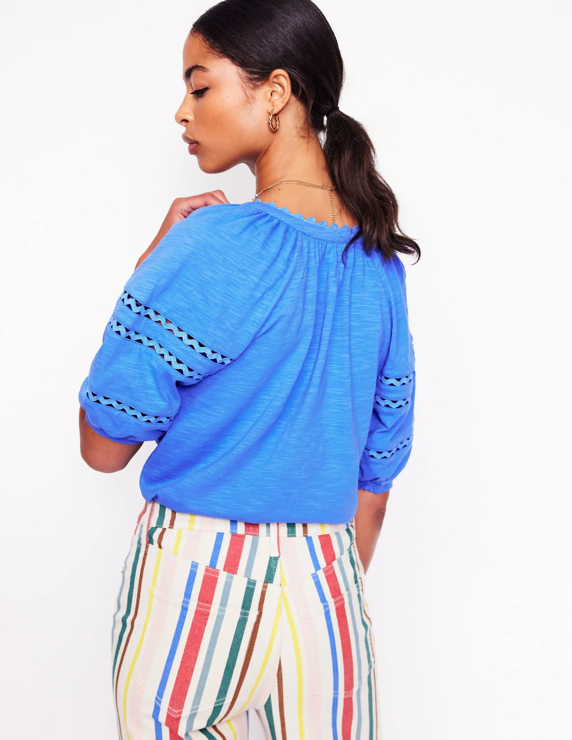Maisy Rikrak Trim Top-Ocean Blue