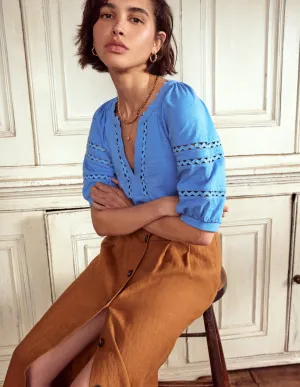 Maisy Rikrak Trim Top-Ocean Blue