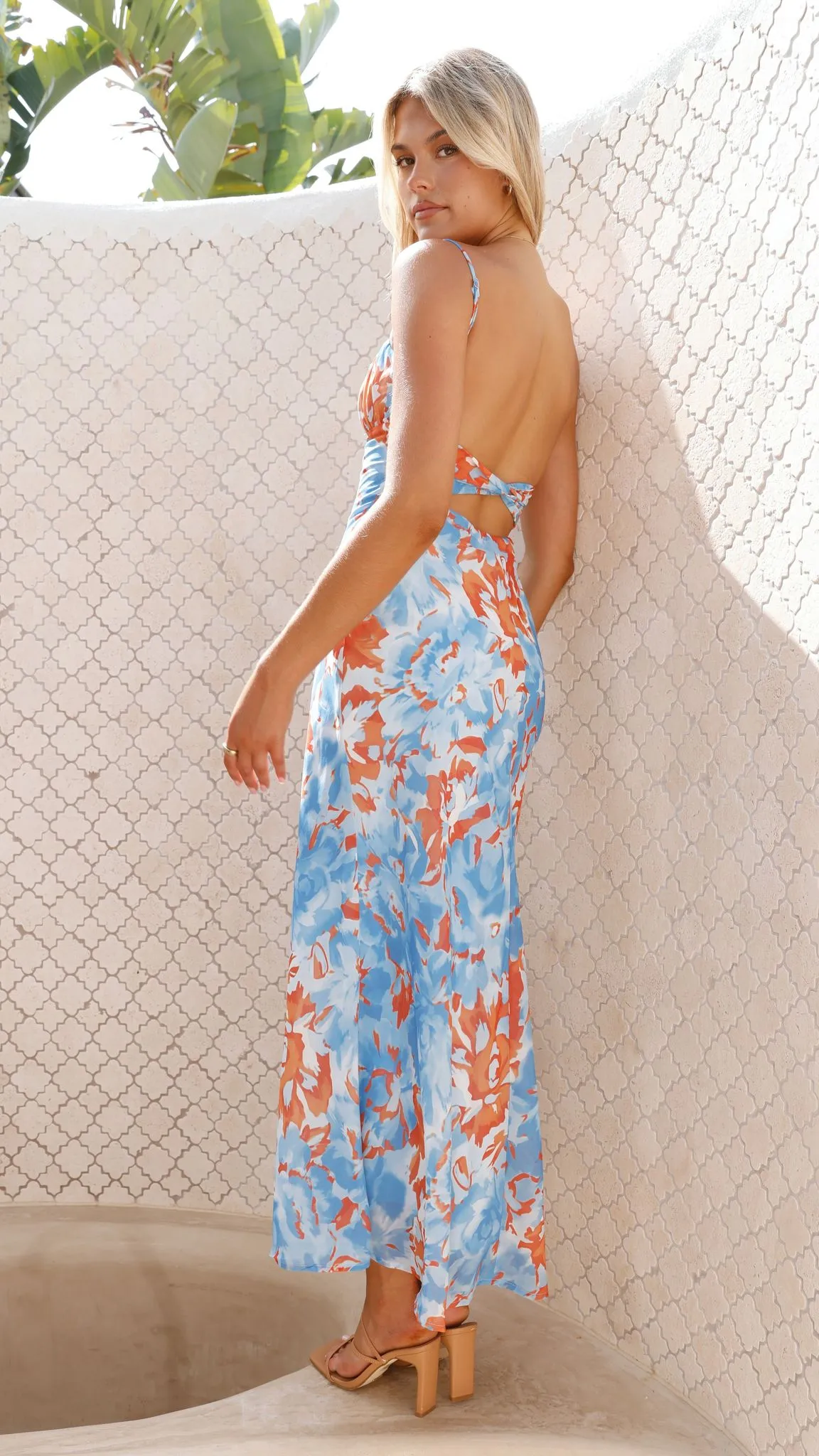 Margie Midi Dress - Blue/ Orange Floral
