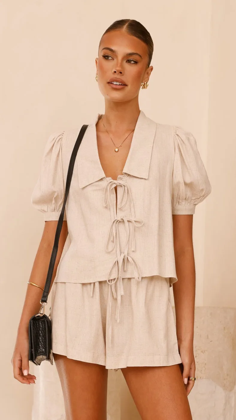Maribel Tie Front Shirt - Beige