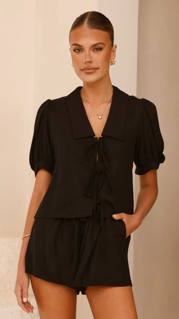 Maribel Tie Front Shirt - Black