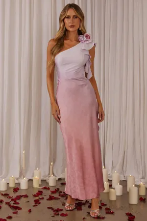 Mariyan One Shoulder Rose Maxi Dress Pink