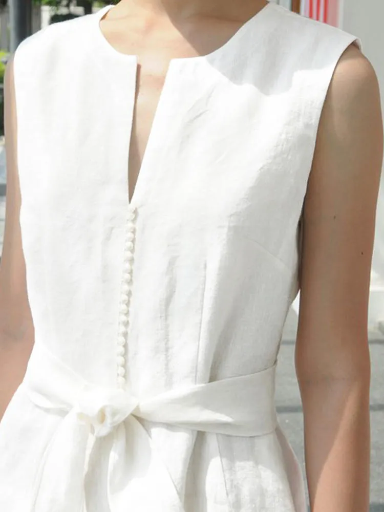 Maxi Pocket Dress Women Solid Color Sleeveless V-Neck Back Zipper