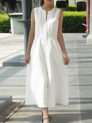 Maxi Pocket Dress Women Solid Color Sleeveless V-Neck Back Zipper