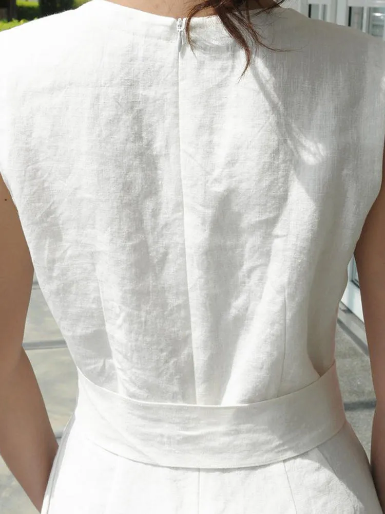 Maxi Pocket Dress Women Solid Color Sleeveless V-Neck Back Zipper