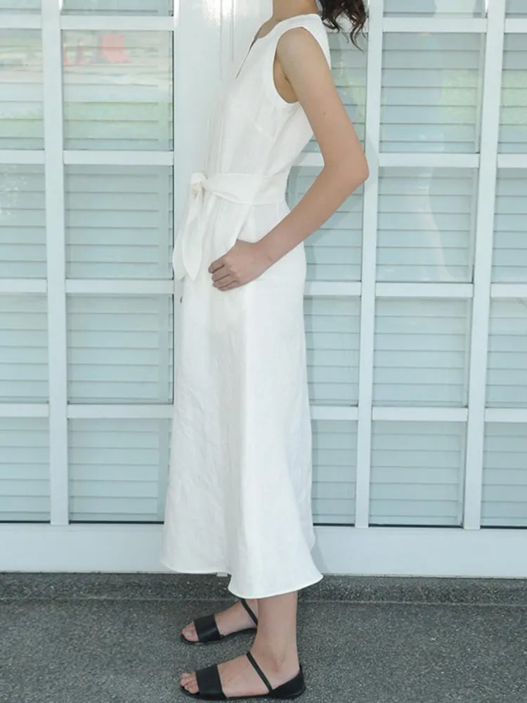 Maxi Pocket Dress Women Solid Color Sleeveless V-Neck Back Zipper