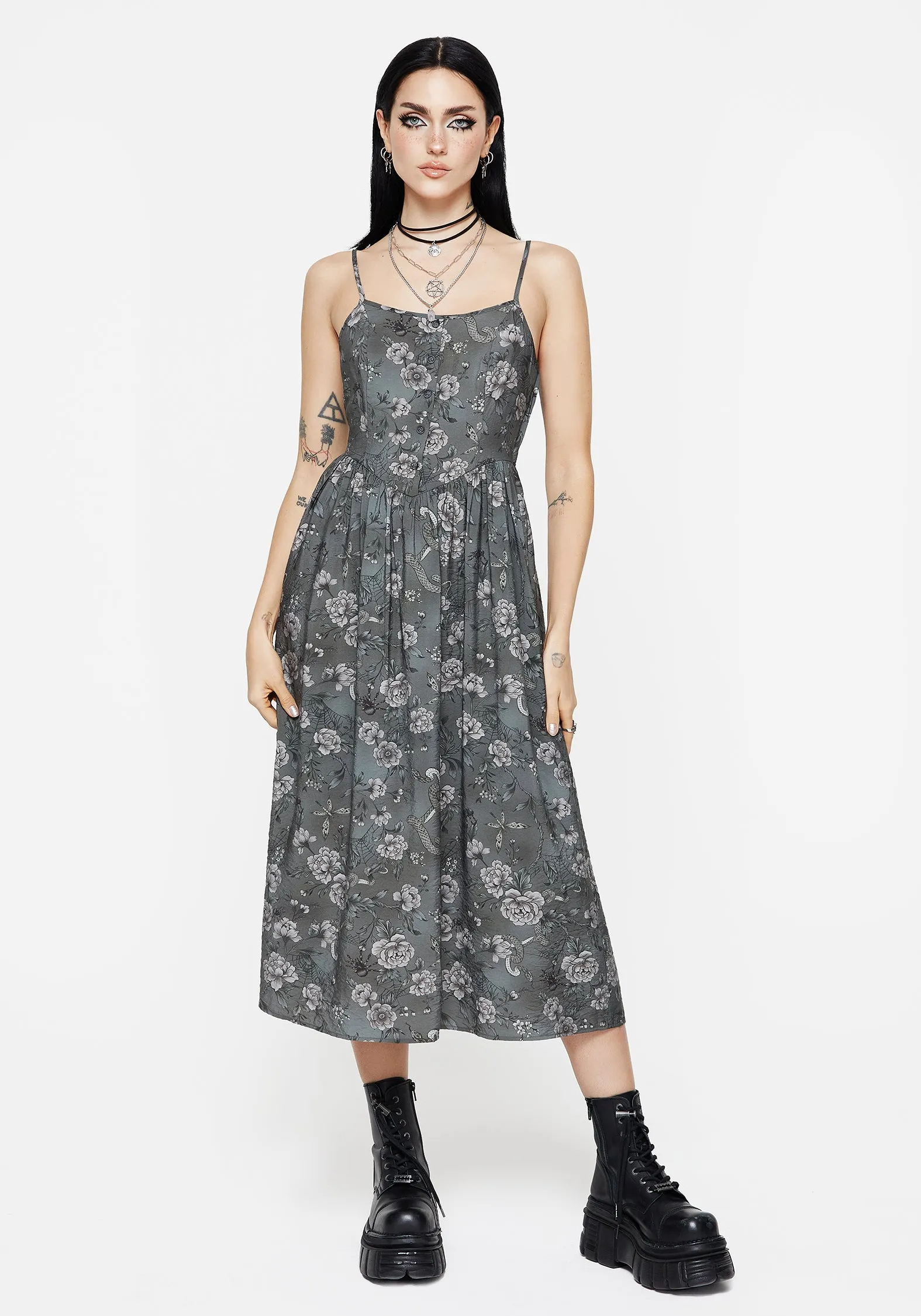 Meadow Floral Serpent Print Cami Midi Dress