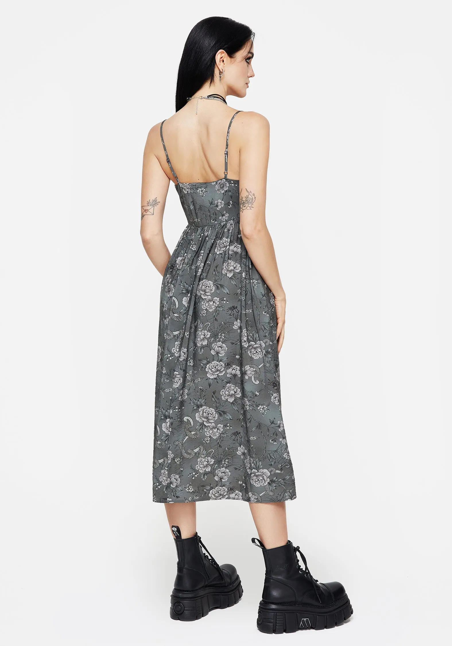 Meadow Floral Serpent Print Cami Midi Dress