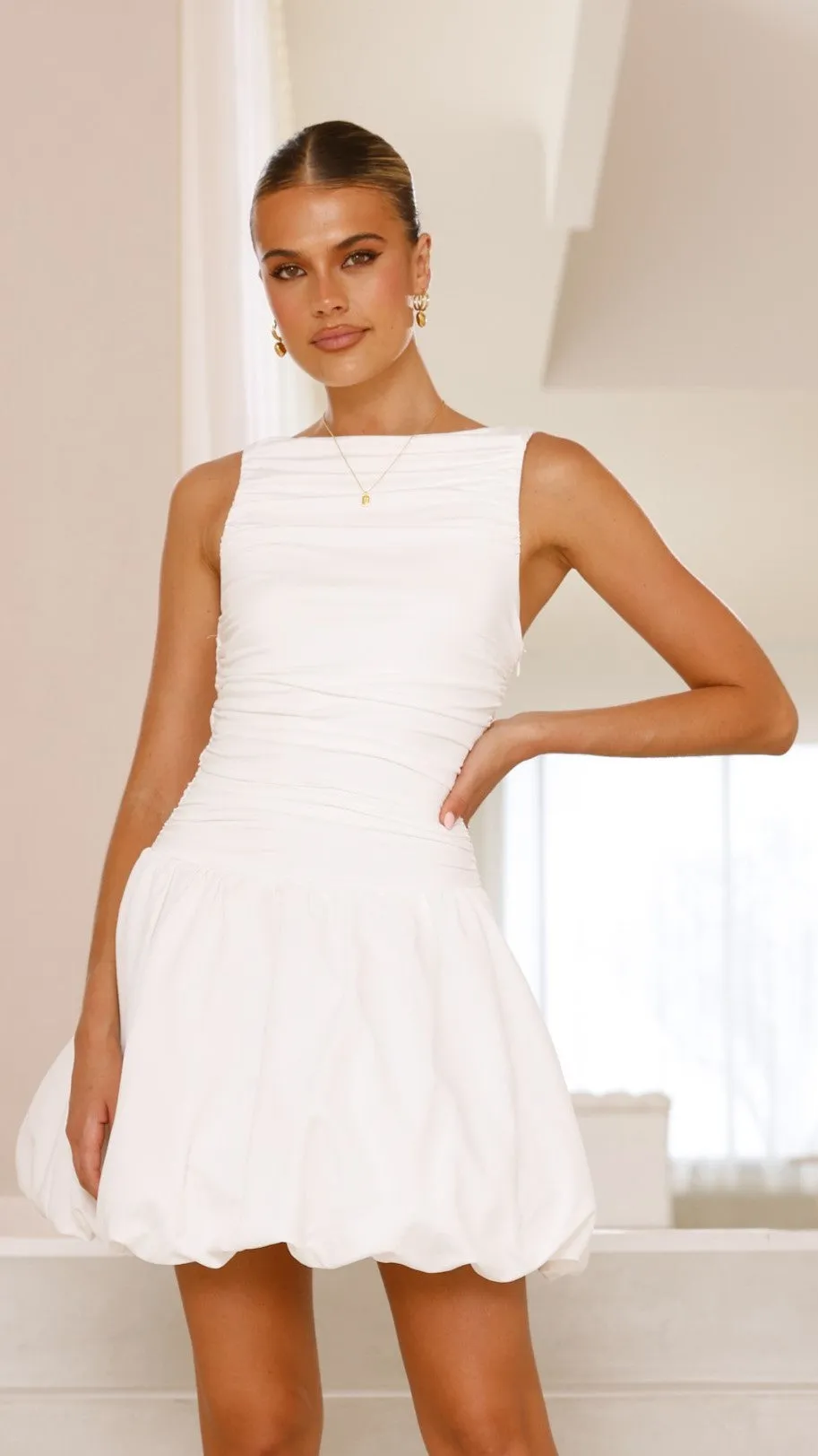 Meera Boat Neck Mini Dress - White