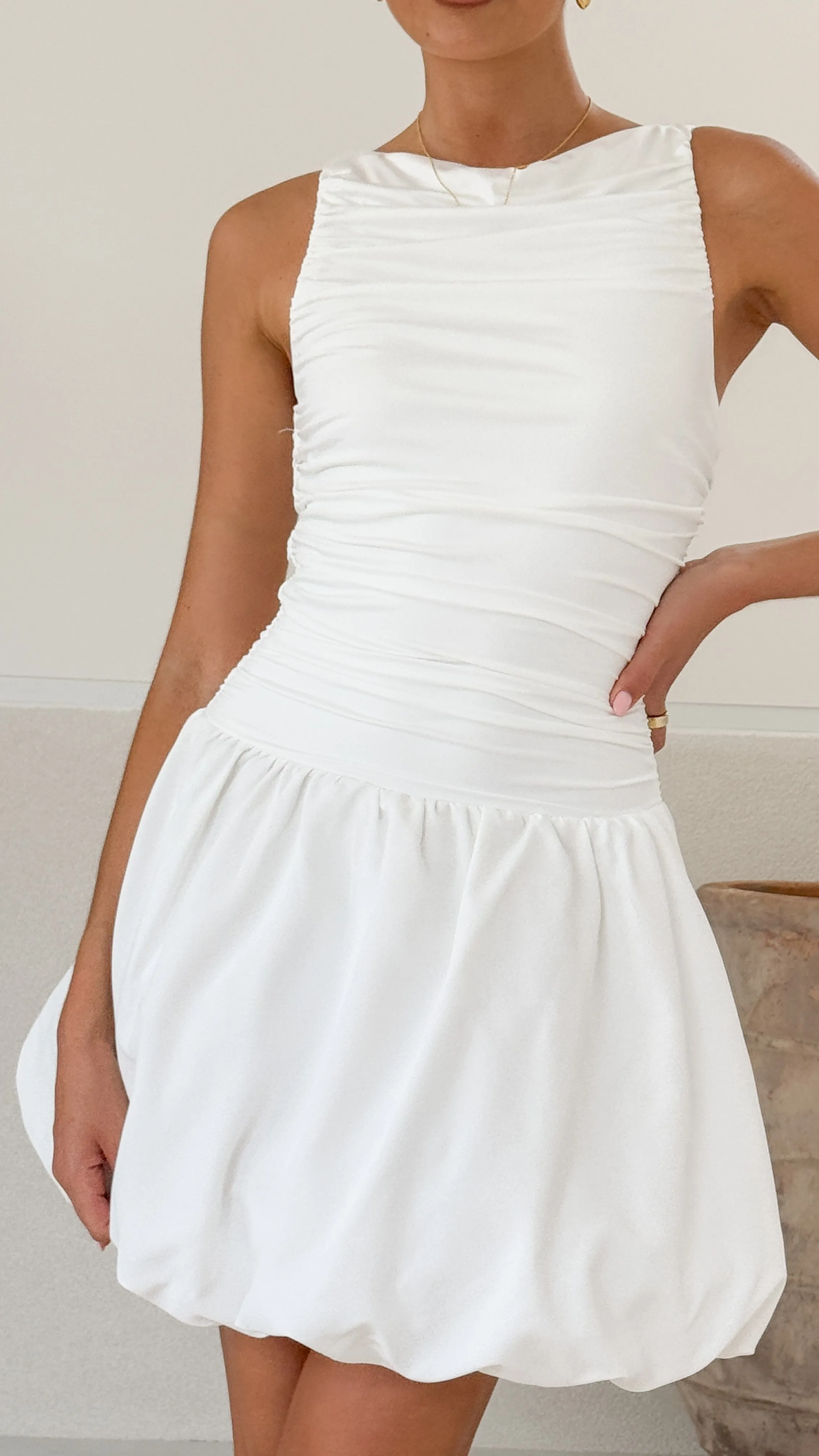 Meera Boat Neck Mini Dress - White