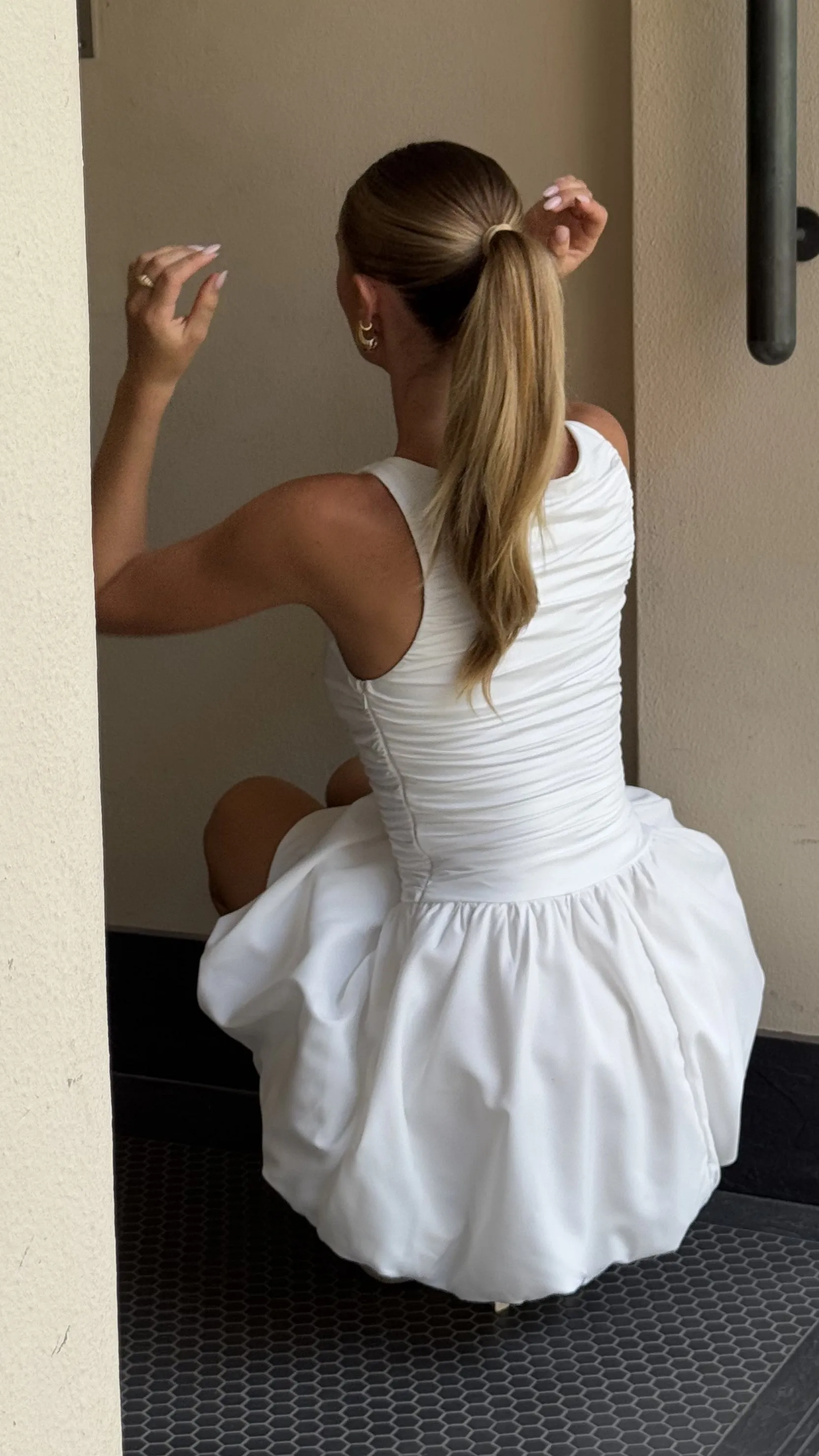 Meera Boat Neck Mini Dress - White