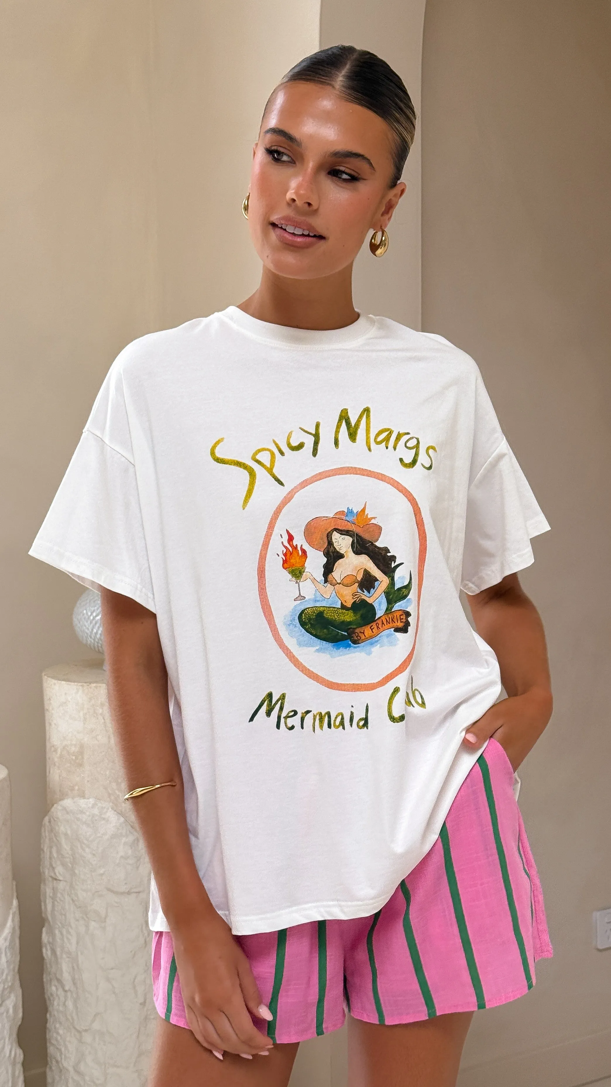 Mermaid Club Top and Shorts Set - White/Pink